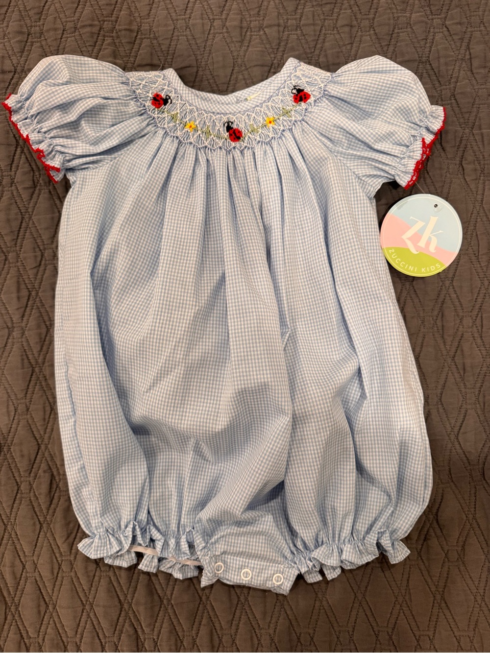 Zuccini Kids Light Blue Gingham Smocked One-Piece